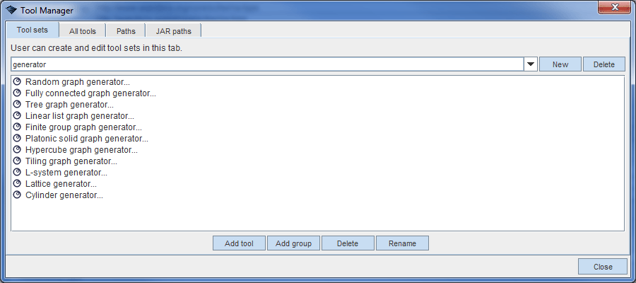 Tool manager window